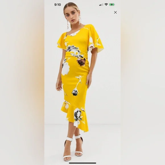 ASOS | Dresses | Asos Floral Midi Dress In Yellow | Poshmark